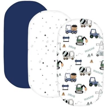 Imagem de Little Grape Land Lençóis de berço para bebês meninos, pacote com 3, 83,8 cm x 45,7 cm de microfibra extramacia, universal, para colchão retangular oval e ampulheta (caminhão)