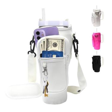 Imagem de Bolsa de transporte para garrafa de água com alça para copo Stanley 1,134 g/850,5 g com bolso para telefone, suporte de garrafa de água isolado transversal de neoprene para copo com alça, acessórios