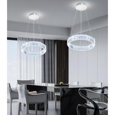 Imagem de Lustre de anel moderno de 20 cm para sala de jantar luminária de teto regulável de LED redonda para sala de estar quarto iluminação prata