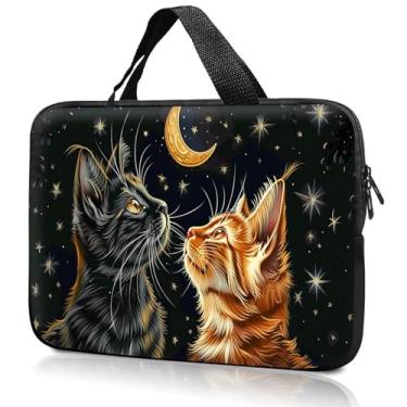 Imagem de Bolsa com alça para laptop de 14 polegadas e 38 cm, bolsa de 36 cm, 39 cm, capa compatível com Dell, Lenovo, Toshiba HP, Asus Notebook Messenger - Dois gatos fofos