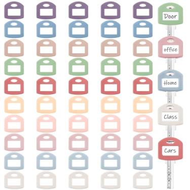 Imagem de Blulu 50 peças de capas coloridas para chaves etiquetas protetoras de 2,5 cm com etiquetas de cartão brancas em branco e folha de plástico transparente para organização de classificação de casa