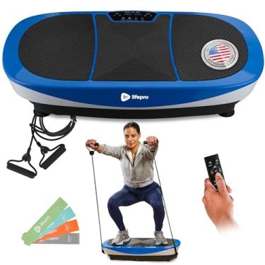 Imagem de LifePro Rumblex Max 4D Máquina de exercícios com placa de vibração azul com faixas de resistência a loop – Equipamento de treino de corpo inteiro para fitness em casa, modelagem, treinamento, recuperação, perda de peso