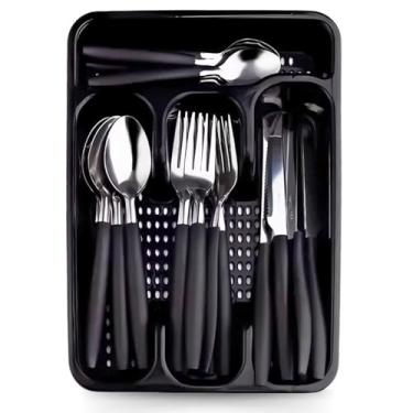 Imagem de Jogo de Talheres em Aço Inox 25 Peças com Suporte – Facas, Garfos e Colheres Resistentes – Ideal para Cozinha, Jantar e Presentes