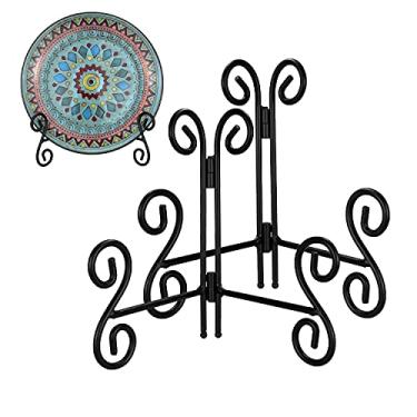 Imagem de Suporte de placa, pacote com 2 suportes para exibição de 15 cm, cavalete de mesa de ferro dobrável preto para quadro de fotos, moldura decorativa