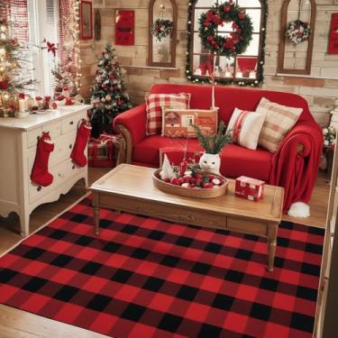 Imagem de WAYYE Buffalo Tapete xadrez para ambientes externos, 10 x 1,8 m, vermelho e preto, capachos laváveis para ambientes internos e externos para tapetes de porta da frente, varanda, entrada, cozinha,