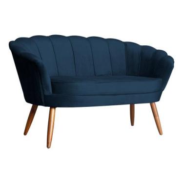 Imagem de Namoradeira Decorativa Pétala Veludo Azul Marinho Pés Madeira Ms Decor