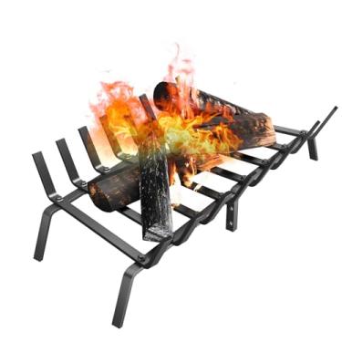 Imagem de DPZM Grelha de lareira resistente de 76 cm, rack de madeira de aço sólido para queima de madeira, grades de lenha extra largas para lareira interna e fogueira externa, grelha de fogão a lenha