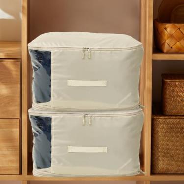 Imagem de ZFLYCANP 2 peças de bolsa de armazenamento de edredom de poliéster, bolsas organizadoras de movimento de compressão de grande capacidade com alça reforçada para janela transparente, sacos de