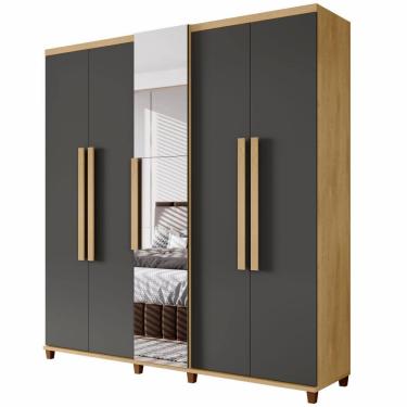 Imagem de Guarda Roupas de Casal RV Móveis Munique 5 portas com espelho sapateira 3 gavetas larguras de 2,28 metros com pês Cinamomo Grafite