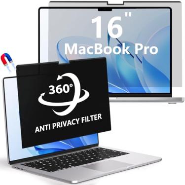 Imagem de LUSA DESIGN Tela de privacidade magnética para Macbook Pro de 16 polegadas (2021-2024, M1, M2, M3, M4), protetor de tela removível antirreflexo azul para Macbook Pro, antiespião de 360° e protetor de