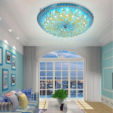 Imagem de MIXL - Luminária de teto azul Tiffany, luz de montagem embutida Art Déco, luminária de quarto de vitral, lâmpada de teto estilo vintage para sala de estar sala de estudo