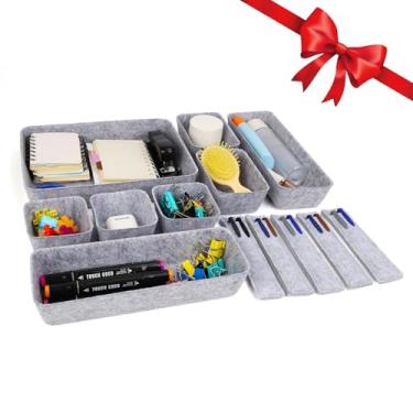 Imagem de Organizador de gaveta de escritório, pacote com 8 com 5 bolsas de feltro, divisórias de gaveta de mesa para material de escritório, maquiagem, artigos de papelaria, bandejas de armazenamento versáteis