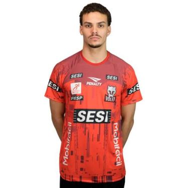 Imagem de Camisa de Vôlei Oficial do Sesi Bauru Time Masculino 2025 Vermelha Mas