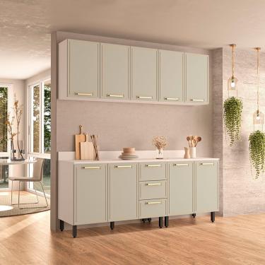 Imagem de Cozinha Modulada 4 Peças com Tampo Amara Politorno Móveis - Branco/Verde