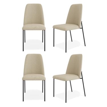 Imagem de Kit 04 Cadeiras Sala de Jantar Lior com Encosto Estofado Base Preta Linho Bege - Desk Design