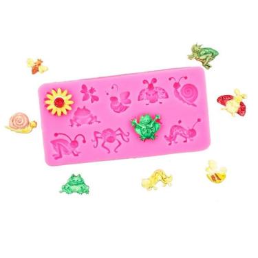 Imagem de Molde Silicone Insetos Abelha Sapo Grilo Caramujo Joaninha