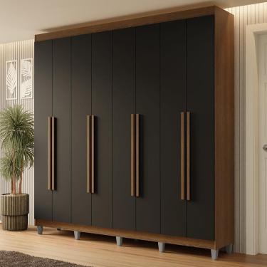 Imagem de Guarda-roupa Casal Com Pés 8 Portas Batentes Rustic-preto-rustic Netuno Madesa