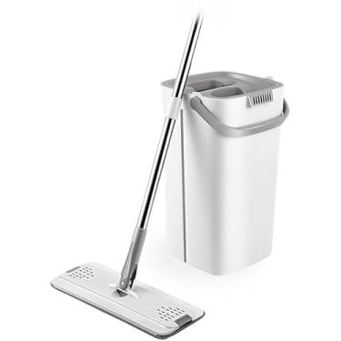 Imagem de Rodo Flap Mop 12 Litros Profissional com Balde Divisor Lava e Seca Limpeza, Esfregão Cabo Ajustável Giratório 360°, Microfibra. Pisos, Cerâmica Porcelanato (Branco)