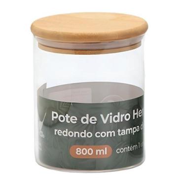 Imagem de Pote de Vidro Hermético Redondo com Tampa de Bambu de 800ml - CASA VIT