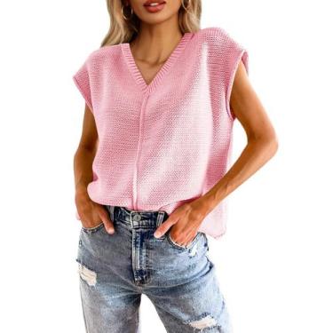 Imagem de Suéter Saodimallsu, manga curta de verão, decote em V para mulheres