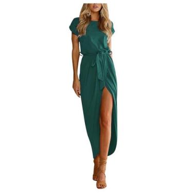 Imagem de Vestido feminino casual sólido all-match fashion manga curta slim - HU