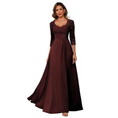 Imagem de Vestido de maternidade AUSPORY Chiffon Burgundy Lace 3/4