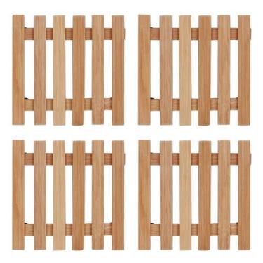 Imagem de Descanso De Panela Quadrado Madeira Ripado 14,5Cm Kit 04 Un - Art Hous