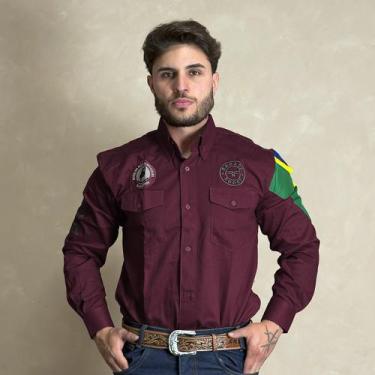 Imagem de Camisao country radade masculina bordada barretos peao, Vinho, P