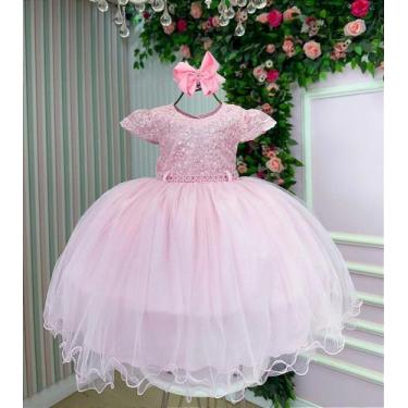 Imagem de Vestido Infantil Rosa Bebê Festa Luxo - Tecido Tafeta - Fabuloso Ateli