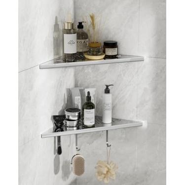 Imagem de AJOBEND Prateleiras de chuveiro de canto cromadas polidas, pacote com 2, prateleira embutida de aço inoxidável 304 de 25,4 cm para banheiro, prateleiras de argamassa em canto para parede de azulejo