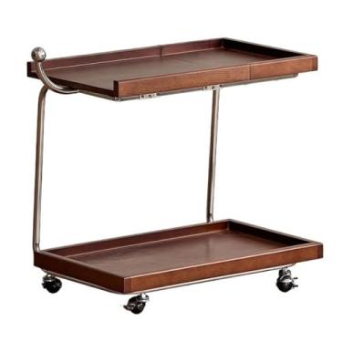 Imagem de Mesa lateral minimalista móvel sofá mesa lateral lazer carrinho de armazenamento com rodas rack de cabeceira café (marrom)