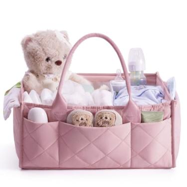 Imagem de CEI-CEI Organizador de fraldas para bebês, cesta grande de armazenamento de berçário com divisórias removíveis para itens essenciais para recém-nascidos, trocador e organizador de carro para
