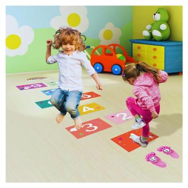 Imagem de CHABAEBAE Decalques de caminho sensorial | Quebra-cabeças divertidos para crianças Hopscotch Game Adesivos para sala de aula e casa | Decalques sensoriais para caminhada | Adesivos sensoriais para