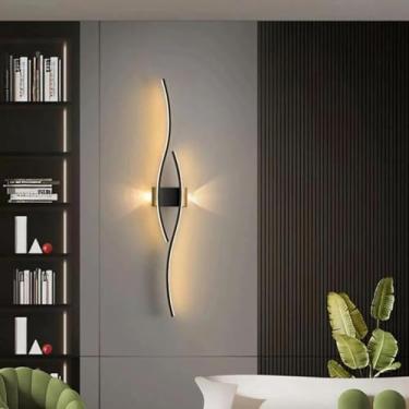 Imagem de Arandelas De Parede Led Modernas Pretas 3000-6000k Iluminação De Vaidade Luminárias De Parede Para Quarto Sala De Estar Corredor Hotel Cabeceira Decoração Interna, Black, 60CM