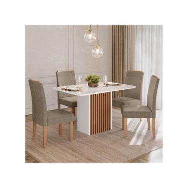 Imagem de Mesa de Jantar 4 Cadeiras 4 Lugares Retangular Mel e Off White Sonetto