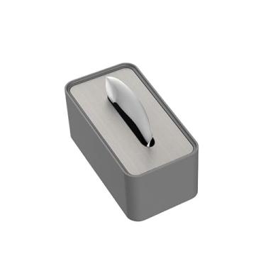 Imagem de Dispensador de guardanapos moderno de aço inoxidável porta-lenços de papel higiênico dispensador facial de alta qualidade para escritório de hotel (cinza escuro, grande)