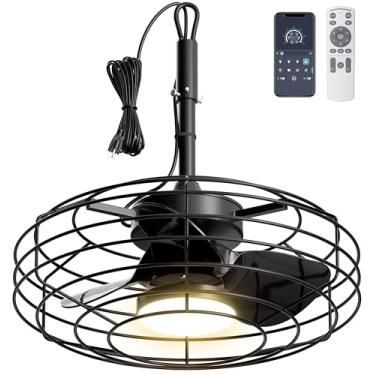 Imagem de Coolbull Ventiladores de teto externos com luz para pátios, ventilador de gazebo com classificação úmida de 50 cm e controle de aplicativo, ventilador suspenso regulável com cabo de plugue para