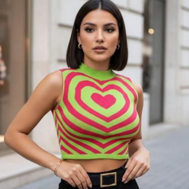 Imagem de Cropped Modal Coração Blusa Regata Feminina Estampada - Vitrine Collec