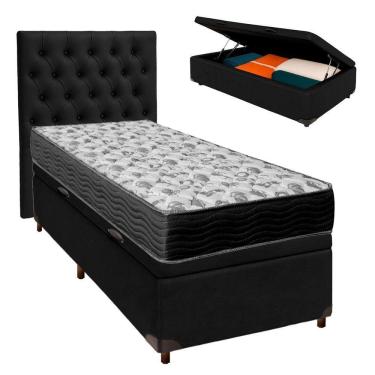 Imagem de Cama Box Bau + Colchão Solteiro Ortobom D33 Iso100 + Cabeceira Estofada