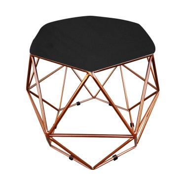 Imagem de Puff Aramado Hexágono Decorativo Industrial Cobre com Sintético Preto D03 - D'Rossi