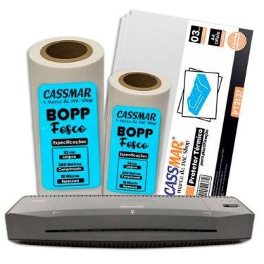 Imagem de Kit Laminadora Aurora A3 110V + Bopp A4 + Bopp A3 Fosco Cassmar