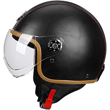 Imagem de Capacetes Retro Motorcycle Half Com Óculos, Capacete De Rosto Aberto 3/4 Couro Capacete Oldtimer Jet Estilo Germ Scooter Cruiser Chopper Capacete Ti-collision Certificado Ece, B, M(55-57cm)