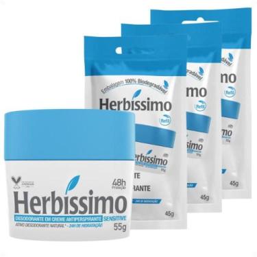 Imagem de Kit Herbíssimo Desodorante Creme Antitranspirante Sensitive 55g + 3 Re