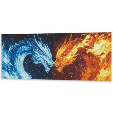 Imagem de Yomiie Kit de pintura por números para adultos – Ice and Fire Dragons DIY pintura a óleo em tela, animais fáceis de pintar por números para iniciantes, artesanato para decoração de parede de casa (80