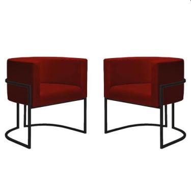 Imagem de Kit 2 Poltronas Decorativa Consultório Luna Suede Base Preta - Straso 