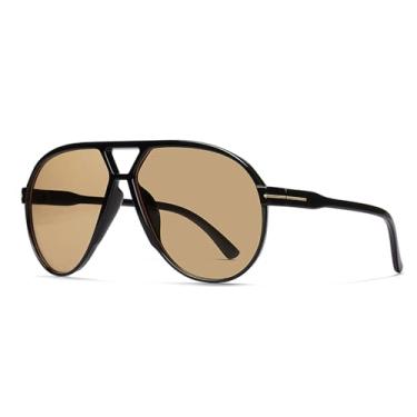 Imagem de Óculos de sol aviador grandes para mulheres e homens, óculos de sol retrô dos anos 70, vintage, moderno, aviadores escudos, Preto, marrom