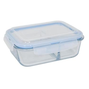 Imagem de Pote Retangular Hermético Com Divisória Vidro 1040ml
