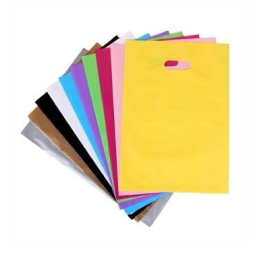 Imagem de Kit 100 Sacolas Plásticas Boca Palhaço 25x35 Alça Vazada – Cores (Amarelo, Azul, Branco, Pink, Preto, Vermelho) (Amarelo)