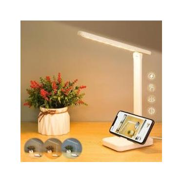 Imagem de Lâmpada de mesa LED com controle de toque para leitura, sem cintilação, 3 modos de cor, dobrável para mesa e cuidados com os olhos para escritório, casa, dormitório, interface USB DC5V 1A