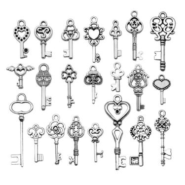 Imagem de 20 peças de berloques pequenos de prata antiga com pingente de esqueleto para fazer joias, faça você mesmo, colar, pulseira, chaveiros, kit de artesanato (SN26)